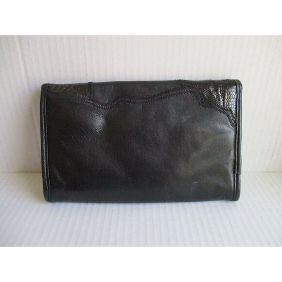 *Clemente Black 2-Way Clutch Retile Patch Accents Envelope Foldover - Picture 2 of 5
